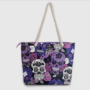 Large canvas tote bag. Brand:Skullistic,colors: purple, pink and black